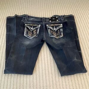 Miss Me Blue Jeans - Boot Cut Jeans with Silver Embellishments - Size: 29